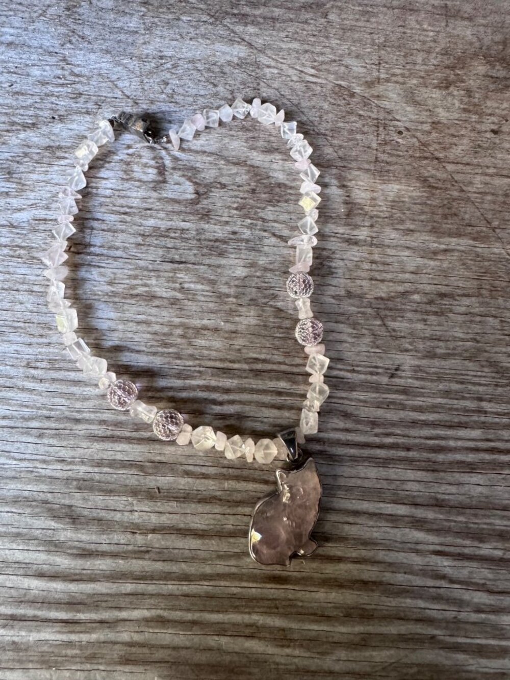 Charles Albert Sterling Rose Quartz Cat Pendant Necklace 16” Beaded Artisan - Picture 11 of 16